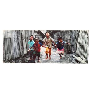 Photo Transfer Wood Block Art, Handmade Rustic Thai Children Decor